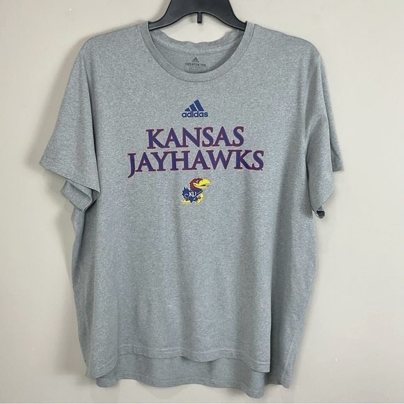Adidas Kansas Jayhawks Grey T-Shirt KU Active Workout SZ XXL Creator Tee - Picture 1 of 4
